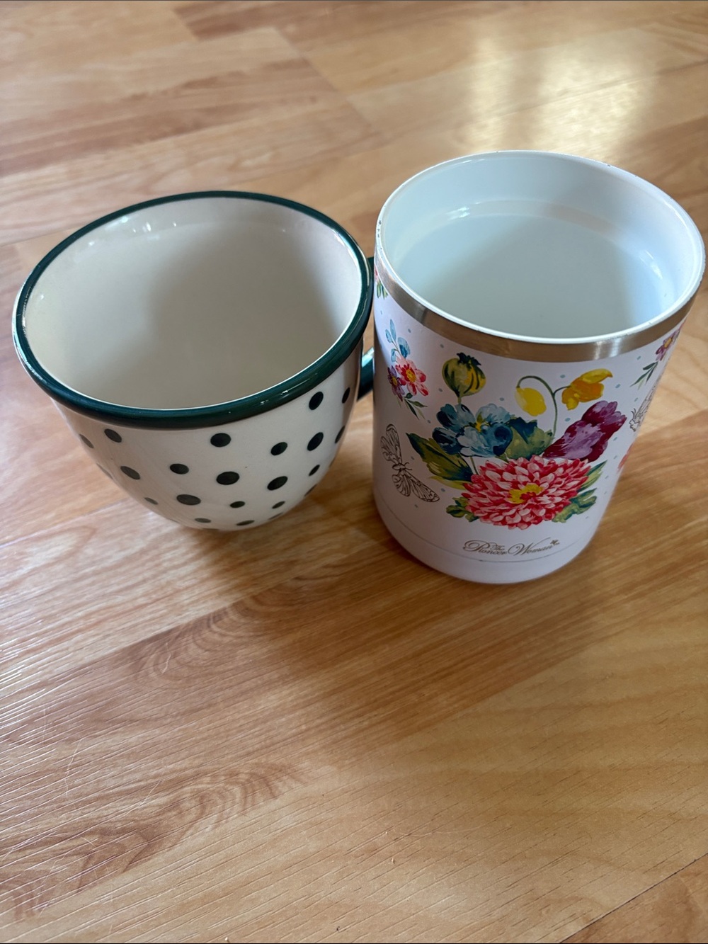 Pioneer Woman Polka Dot Ceramic & Floral Tin Coffee Cups